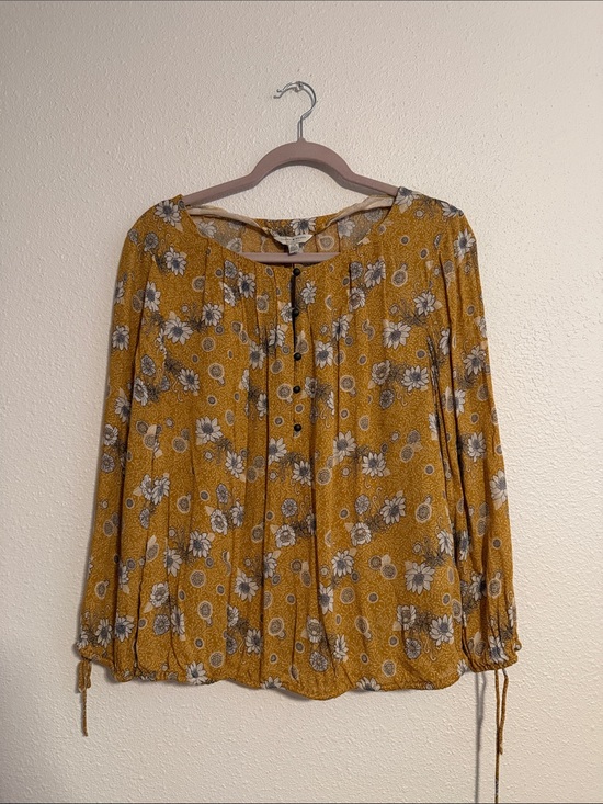 Lucky Brand Tops - Lucky Brand Women's Yellow Long Sleeve Floral Blouse Medium